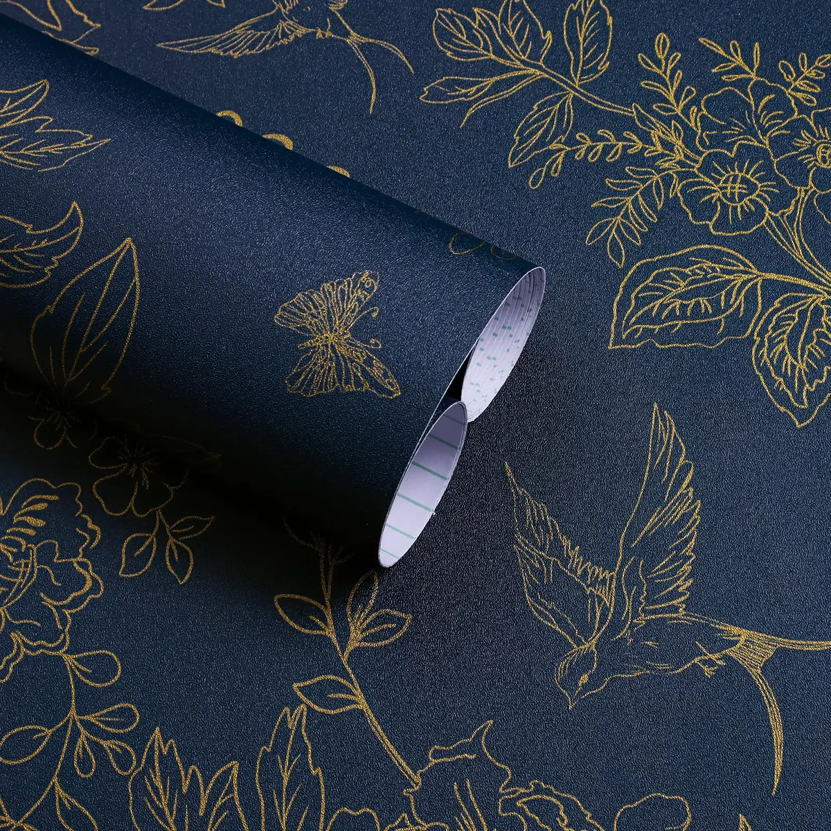 Froluya Papel de parede floral vintage azul escuro e dourado 45 cm x 300 cm papel de parede floral azul escuro descascar e colar papel de parede autoadesivo removível para banheiro quarto decorativo