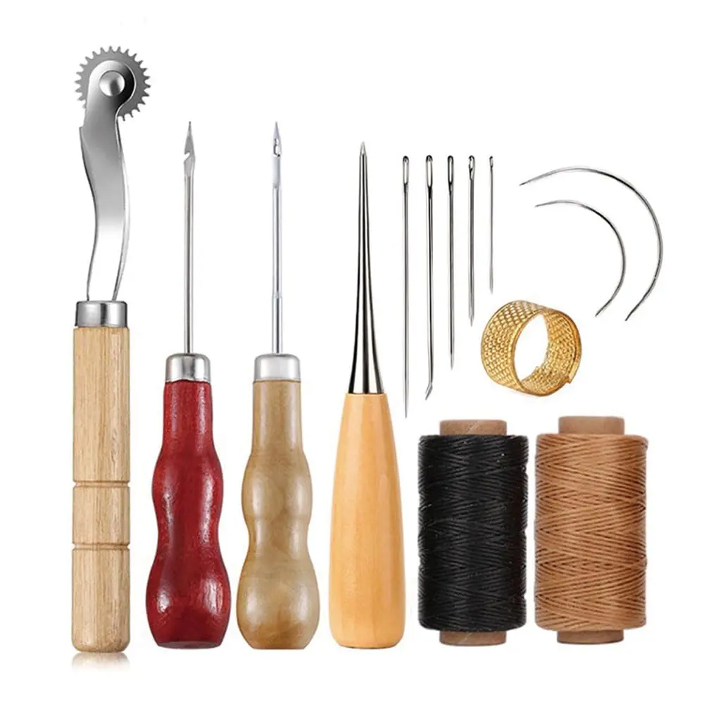 Kit Ferramentas Artesanato Couro com Furadores e Agulhas