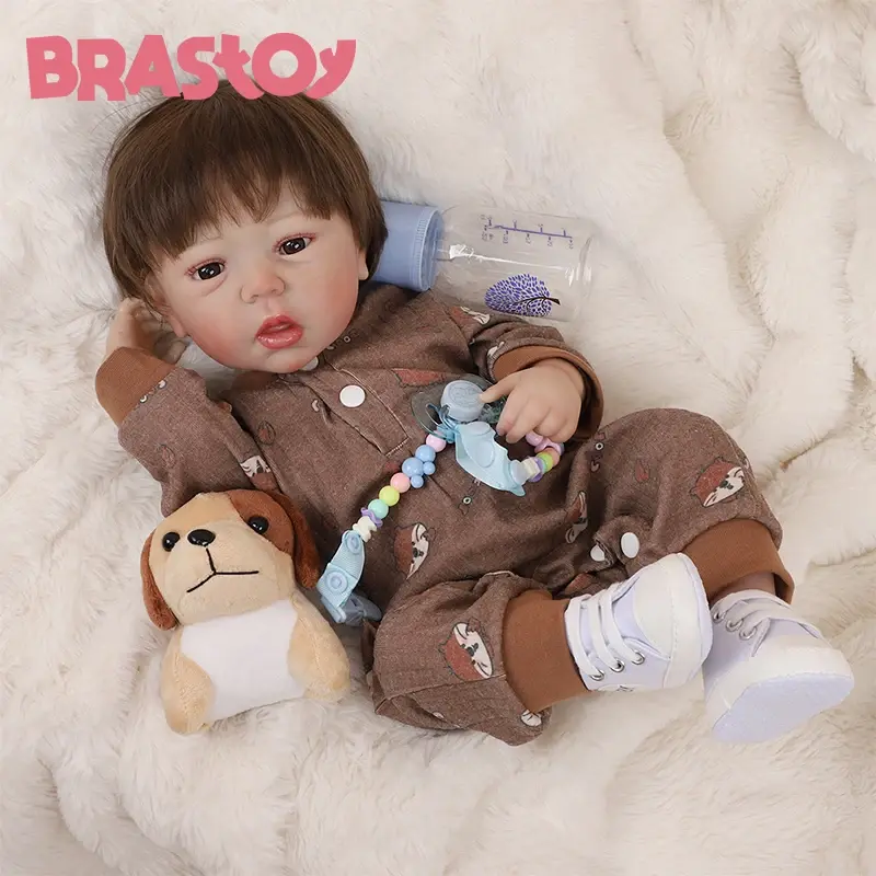 Boneca Bebê Reborn Pintada Realista Menino Urso 48cm Corpo de Silicone,Envio do Brasil