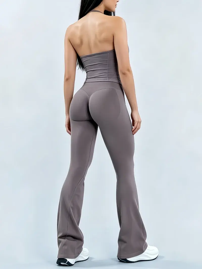 Conjunto de Ginástica HISTELLO com 2 Peças, Top Sem Costura para Mulheres, Leggings Flare com Efeito de Levantar o Bumbum