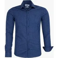 Camisa Social Amil Slim Ponyta Algodão Micro Xadrez Manga Longa Luxo Marinho - 1