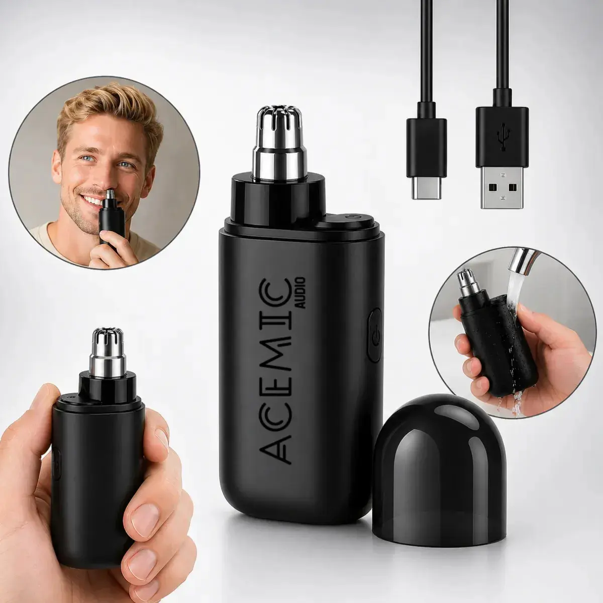 Aparador De Pelos Nariz E Orelha Elétrico Recarregável Sem Fio Acemic Preto Cortador Nasal Portátil Masculino E Feminino Para Higiene Pessoal Remoção De Pelos Com Praticidade E Precisão