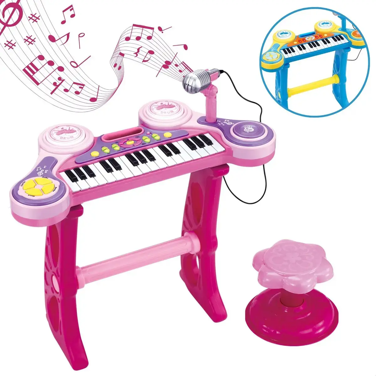 Piano Teclado Musical Infantil Pianinho Microfone Brinquedo Cor Rosa - 1