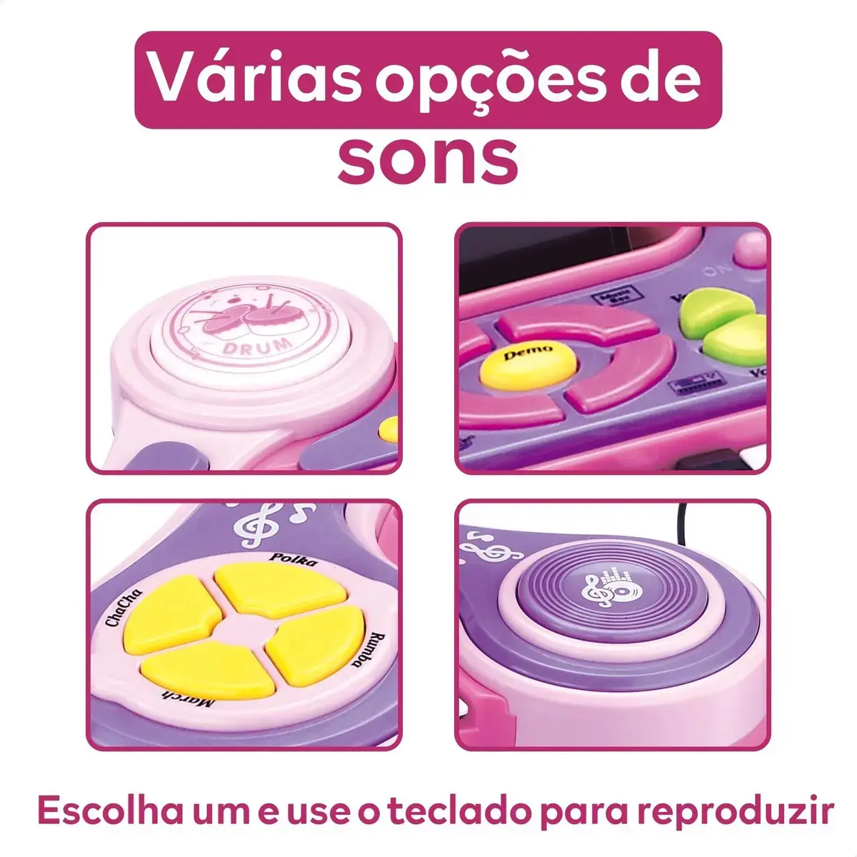 Piano Teclado Musical Infantil Pianinho Microfone Brinquedo Cor Rosa thumbnail 4