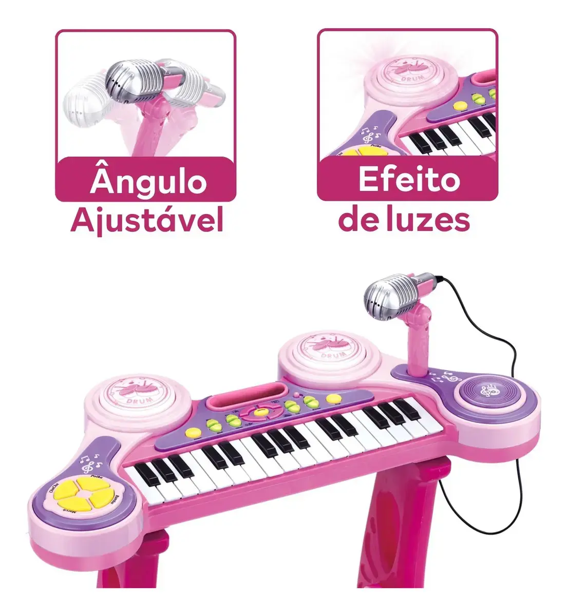 Piano Teclado Musical Infantil Pianinho Microfone Brinquedo Cor Rosa thumbnail 7