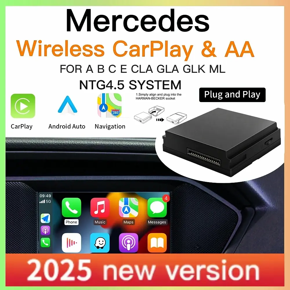 Carplay sem fio compatível com Mercedes Benz A B C E CLA GLA GLK ML Sprinter NTG4.5 Módulo Becker Navegação Android Auto - 1