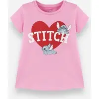 blusa infantil de algodão manga curta stitch rosa