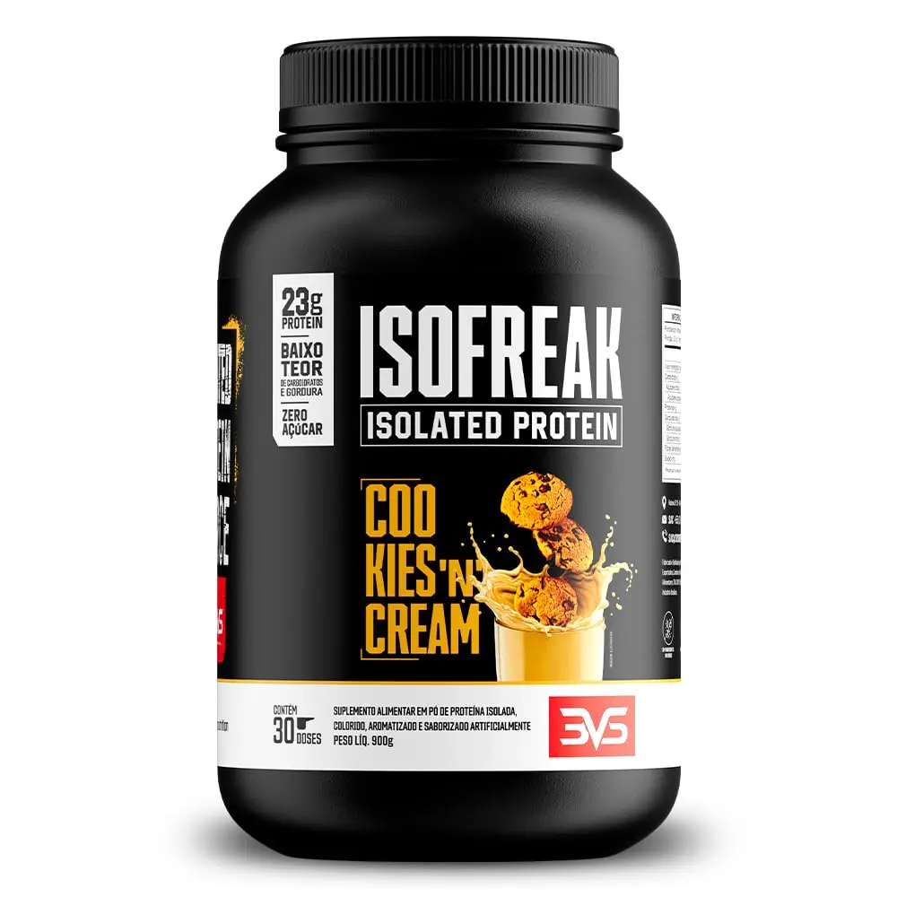 Isofreak Protein Isolada Cookies'n Cream 900g 3VS Nutrition · Whey Isolado + Proteína de Soja · 24g de Proteína por Porção · 30 doses - 1
