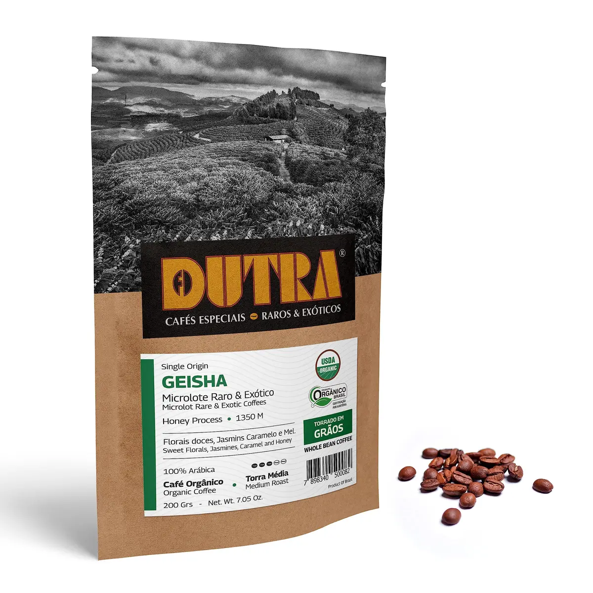 Café Dutra, Orgânico Especial, Geisha, Cafés Raros & Exóticos, Torrado em Grãos, 200g