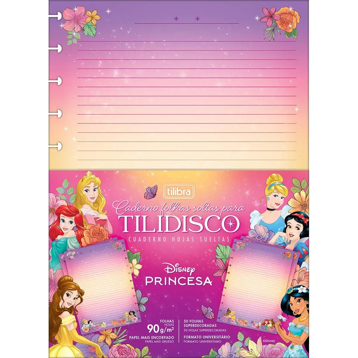 Caderno de Folhas Soltas Tilibra Tilidisco, 50 Folhas | Universitário, Princesas, 200mm x 275mm, 1 Unidade - 1