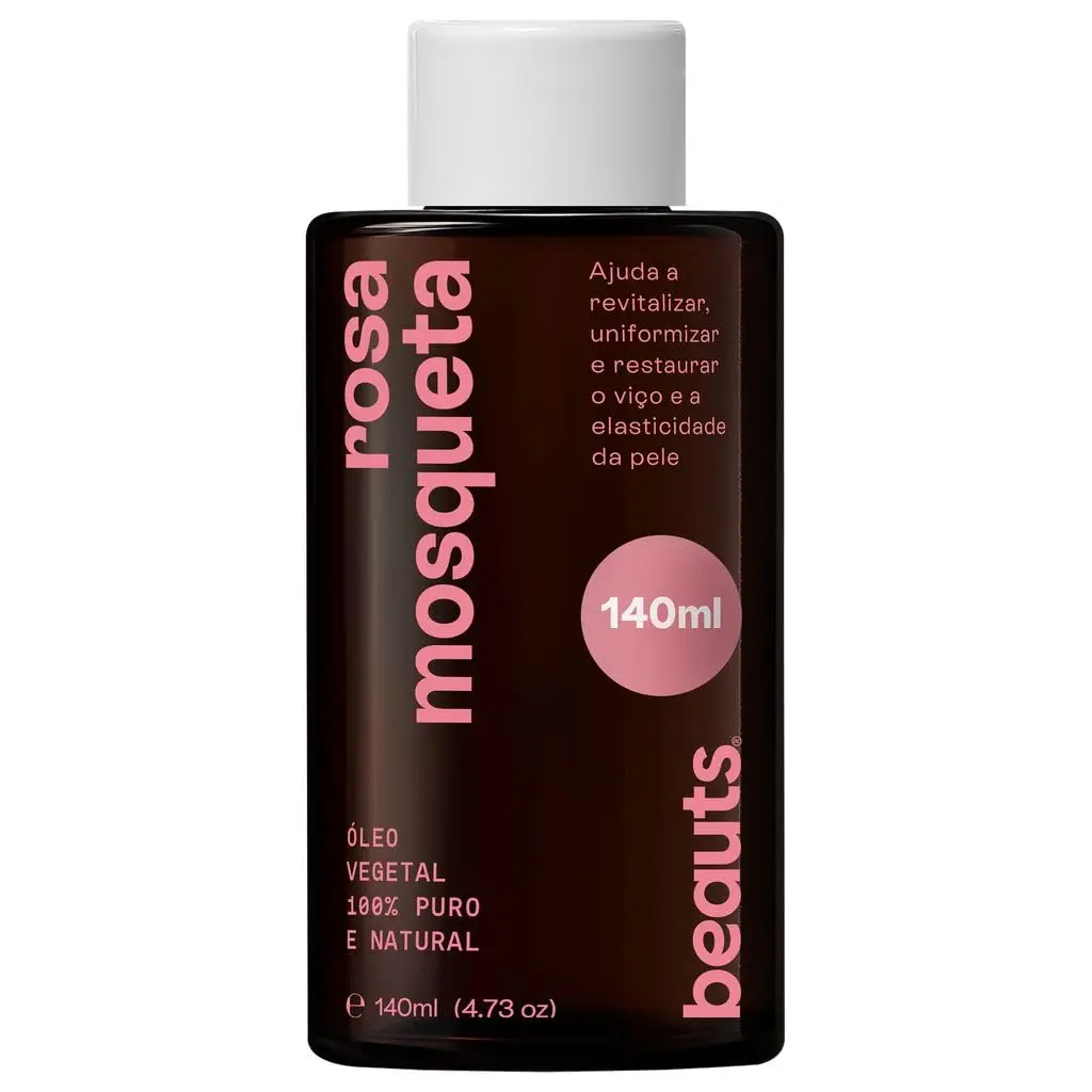 Óleo de Rosa Mosqueta - Hidratante Uniformizador Antioxidante - Para Manchas, Rugas, Estrias, Melhor Elasticidade e Viço - Uso Facial, Oleo Corporal e Cabelos - 100% Puro Natural Vegano - 140 mL Beauts