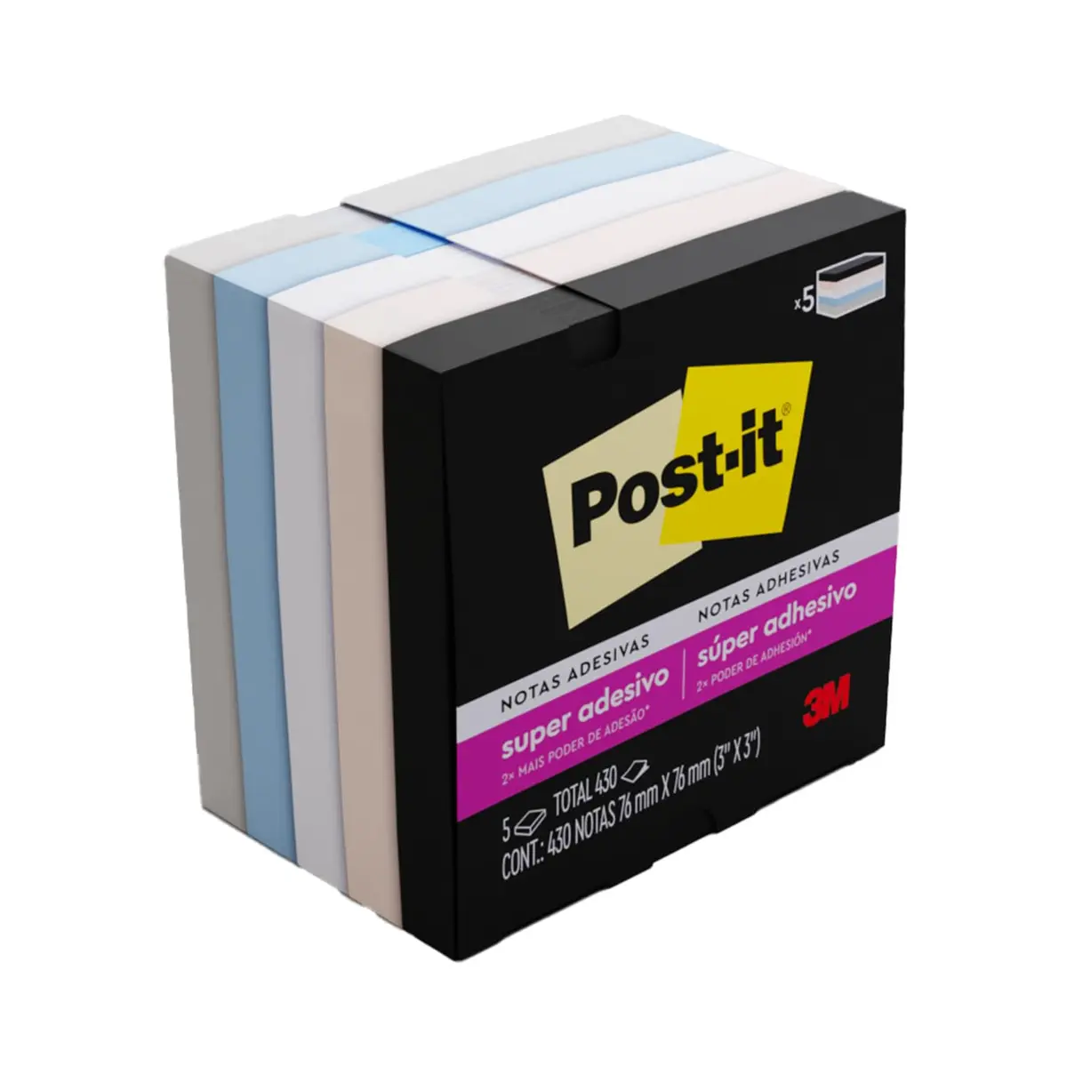 POST-IT 3M Bloco de Notas Adesivas Coleção Serenidade 430 Folhas | 76 mm x 76 mm, Adesão Excelente, Ideais para Anotações e Recados em Superfícies Verticais, Como Paredes, Janelas, Vidro