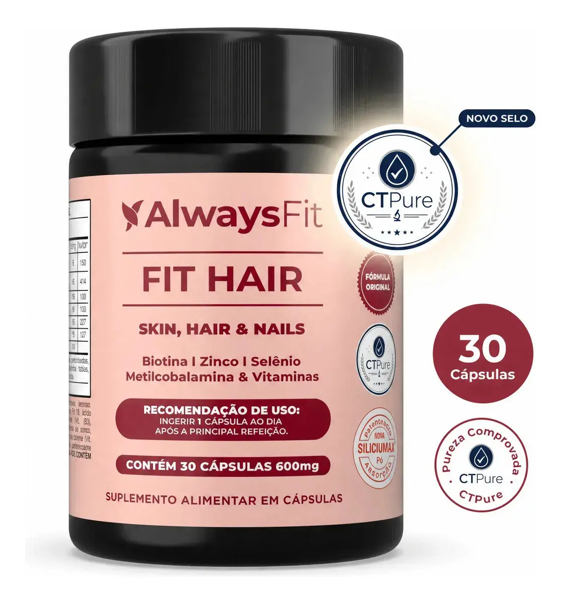 FitHair AlwaysFit | Biotina + Zinco + Ferro + Cobre + Cisteína + Vitaminas | 30 Cápsulas
