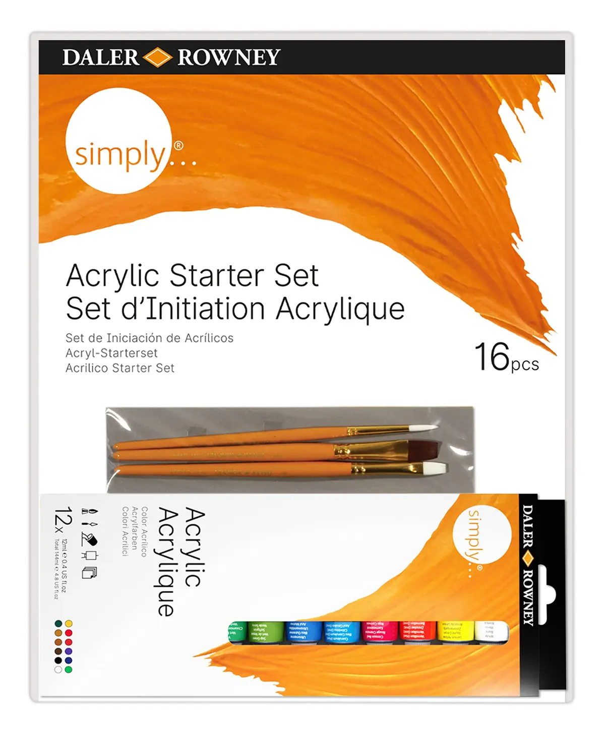 DALER ROWNEY Simply, Kit 16 pçs Tinta Acrilica Iniciante - 1