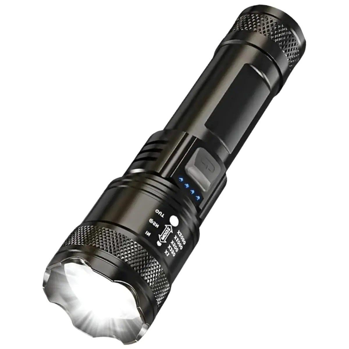 Lanterna T9 Tática LED Recarregável P50 Alta Potência 1200 Lumens Zoom Longo Alcance Ajustável Profissional - 3 Modos de Iluminação - Camping Trilhas Emergência Resistente e Compacta