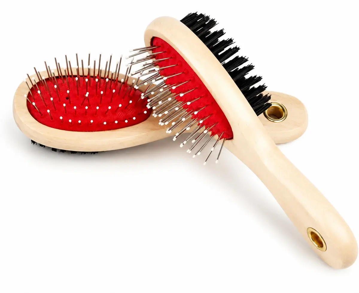 Escova para Pentear Cachorros e Gatos 2 em 1 | Pinos Metálicos e Cerdas de Nylon para Desembaraçar e Remover Pelos