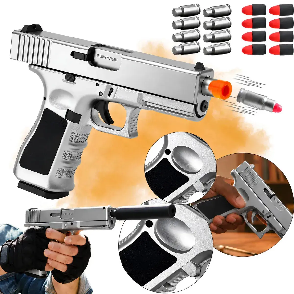 Pistola Arma De Brinquedo Com Dardos E Capsulas Arminha Lançador Realista Prata - 1
