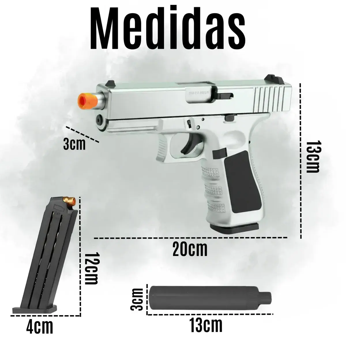 Pistola Arma De Brinquedo Com Dardos E Capsulas Arminha Lançador Realista Prata thumbnail 3
