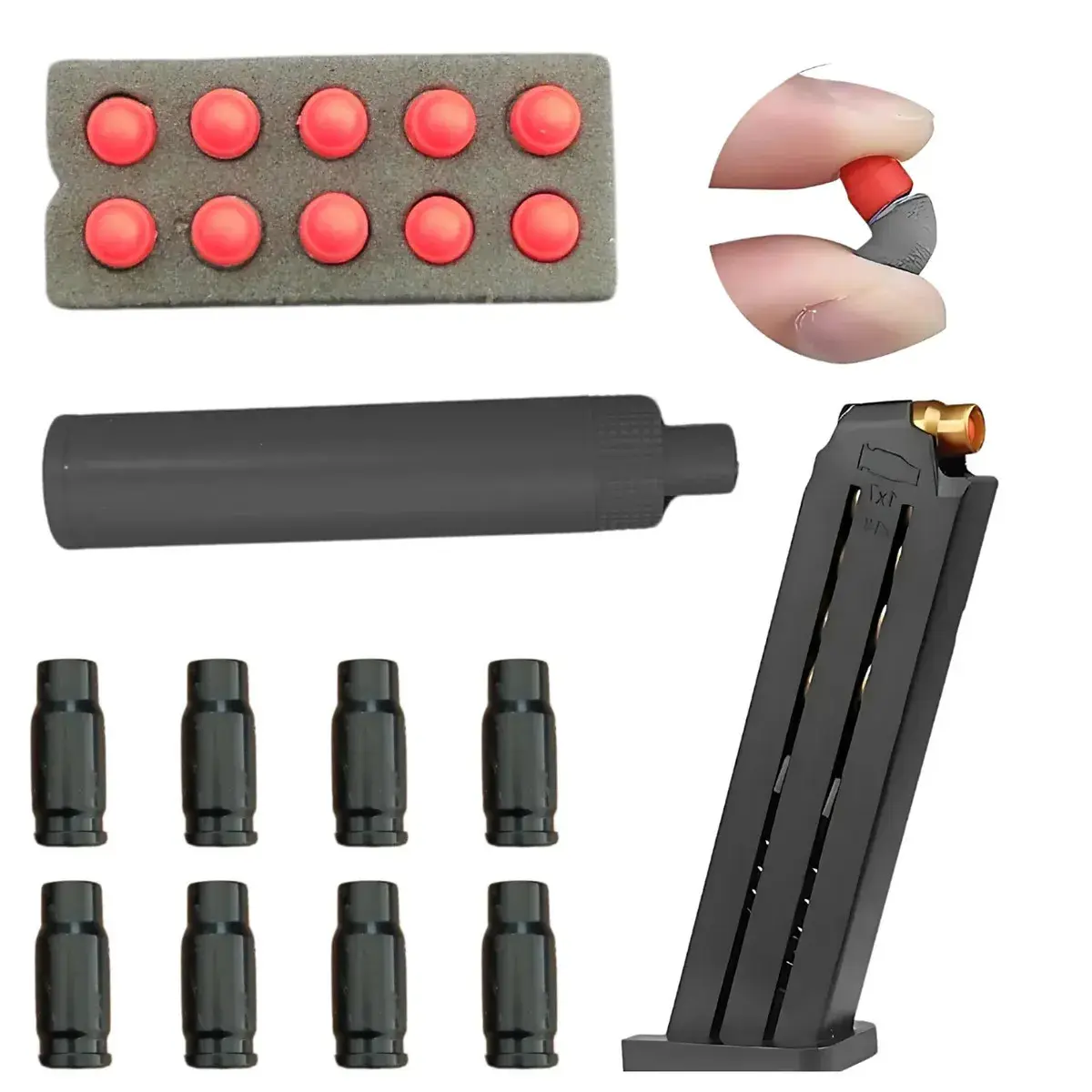 Pistola Arma De Brinquedo Com Dardos E Capsulas Arminha Lançador Realista Prata thumbnail 4
