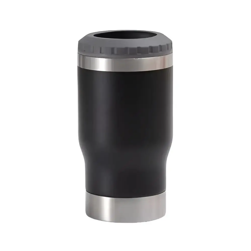 Copo Térmico Porta Long Neck e Lata - 2 Em 1 - Inox 420ml com Parede Dupla a Vácuo Com Abridor (Preto)