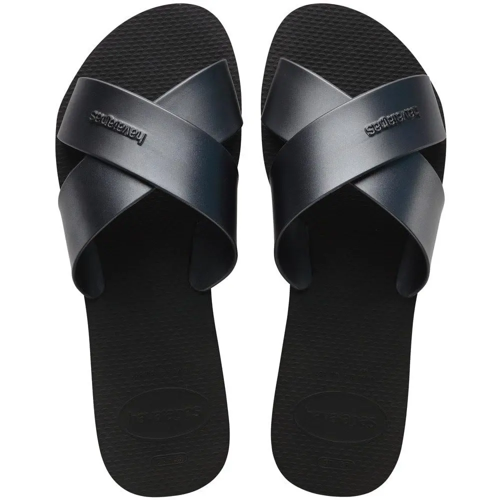 Chinelo Rasteira Havaianas Slide Aqua Metallic Feminino Tiras Largas Cruzadas (Preto, BR, Adulto, Faixa Numérico, M, 35, 36) - 1