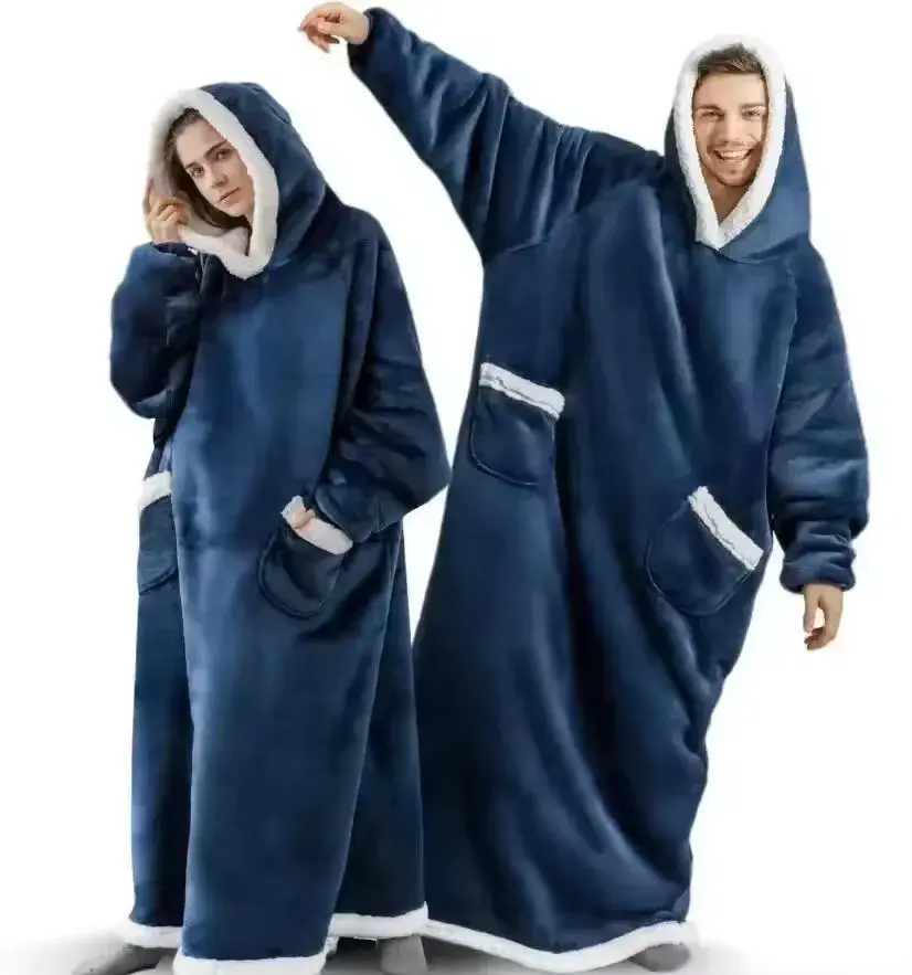 180cm super longo cobertor de flanela pijamas com mangas inverno hoodies moletom feminino masculino pulôver velo gigante oversized outdoo