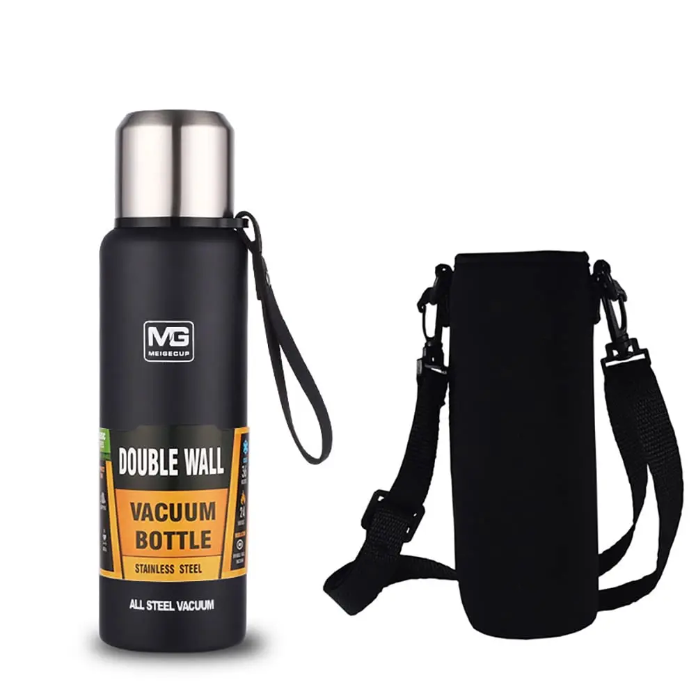 Garrafa Térmica De Aço Inoxidável Com Corda E Bolsa (Preto 1L) - 1