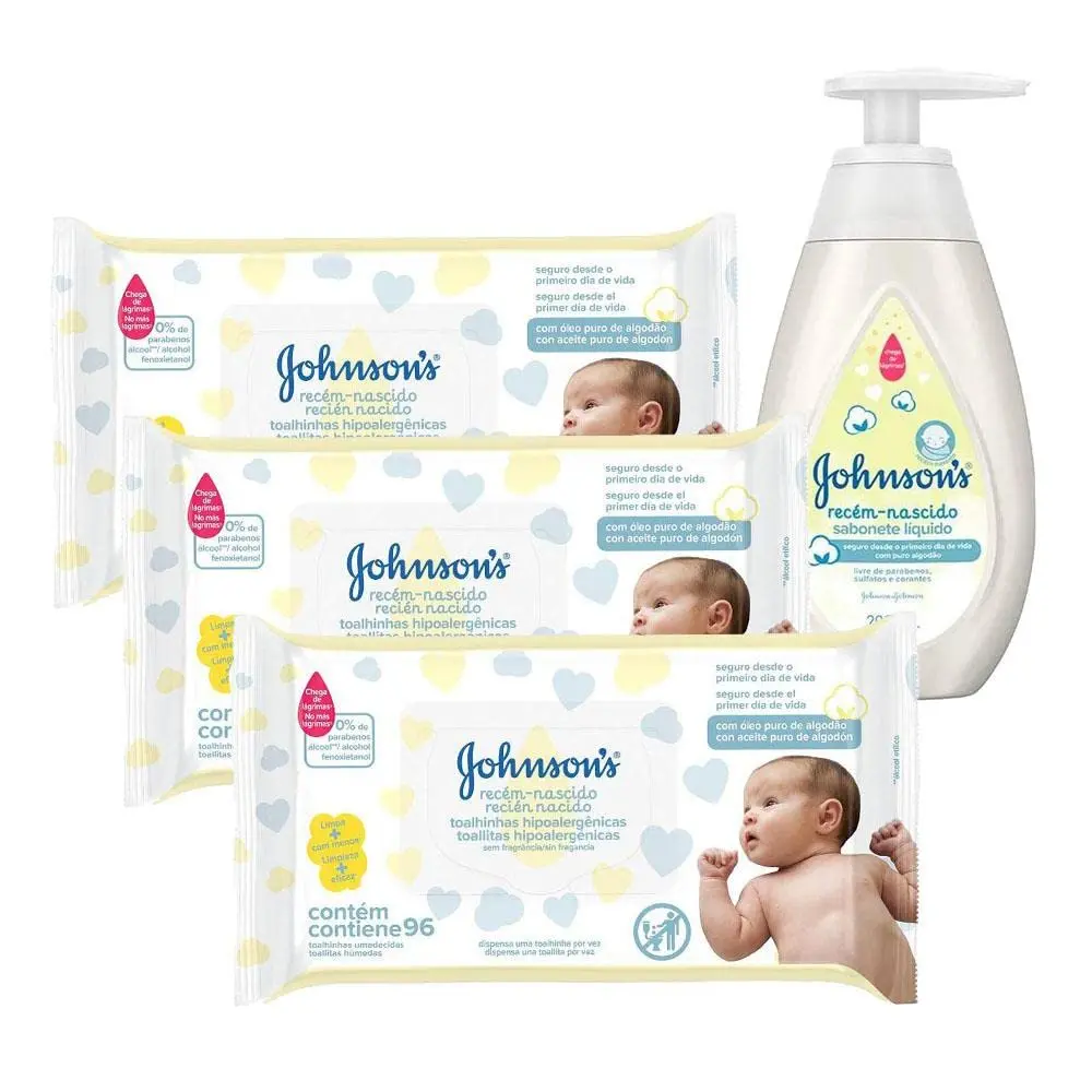 Kit Johnson's Baby Toalhinhas Rn 288 unidades + Sabonete Líquido Corpo e Cabeça 200ml