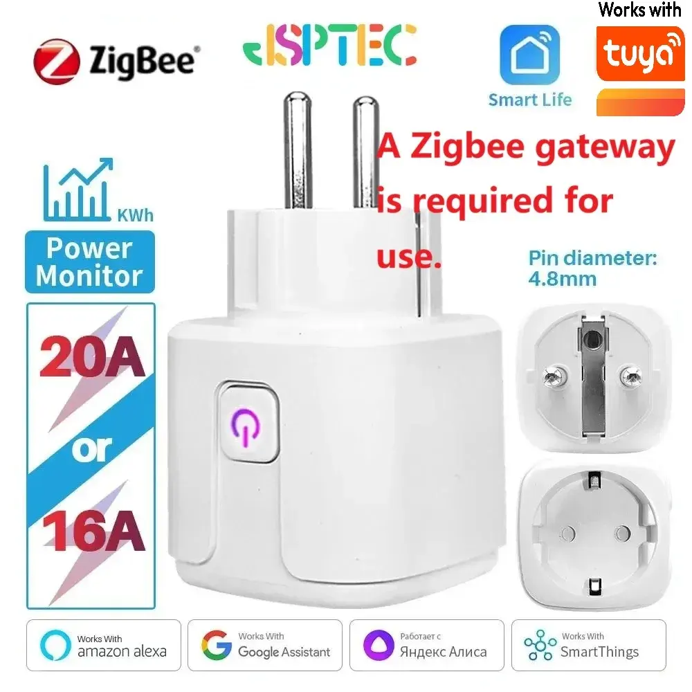Tomada Inteligente Tuya Zigbee 20A EU com Monitoramento de Energia, Função de Temporização e Controle por Voz via Alexa, Google Home e Yandex - 1