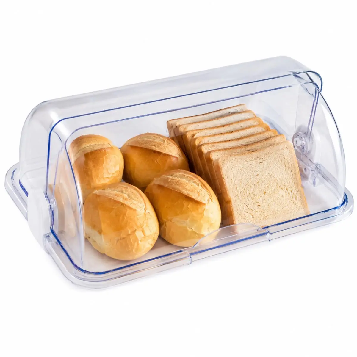 Porta Pão de Acrílico Cristal Basculante Premium 30cm Transparente Com Tampa Articulada Ideal Para Organizar Pães Bolos Itens De Café Mesa Posta