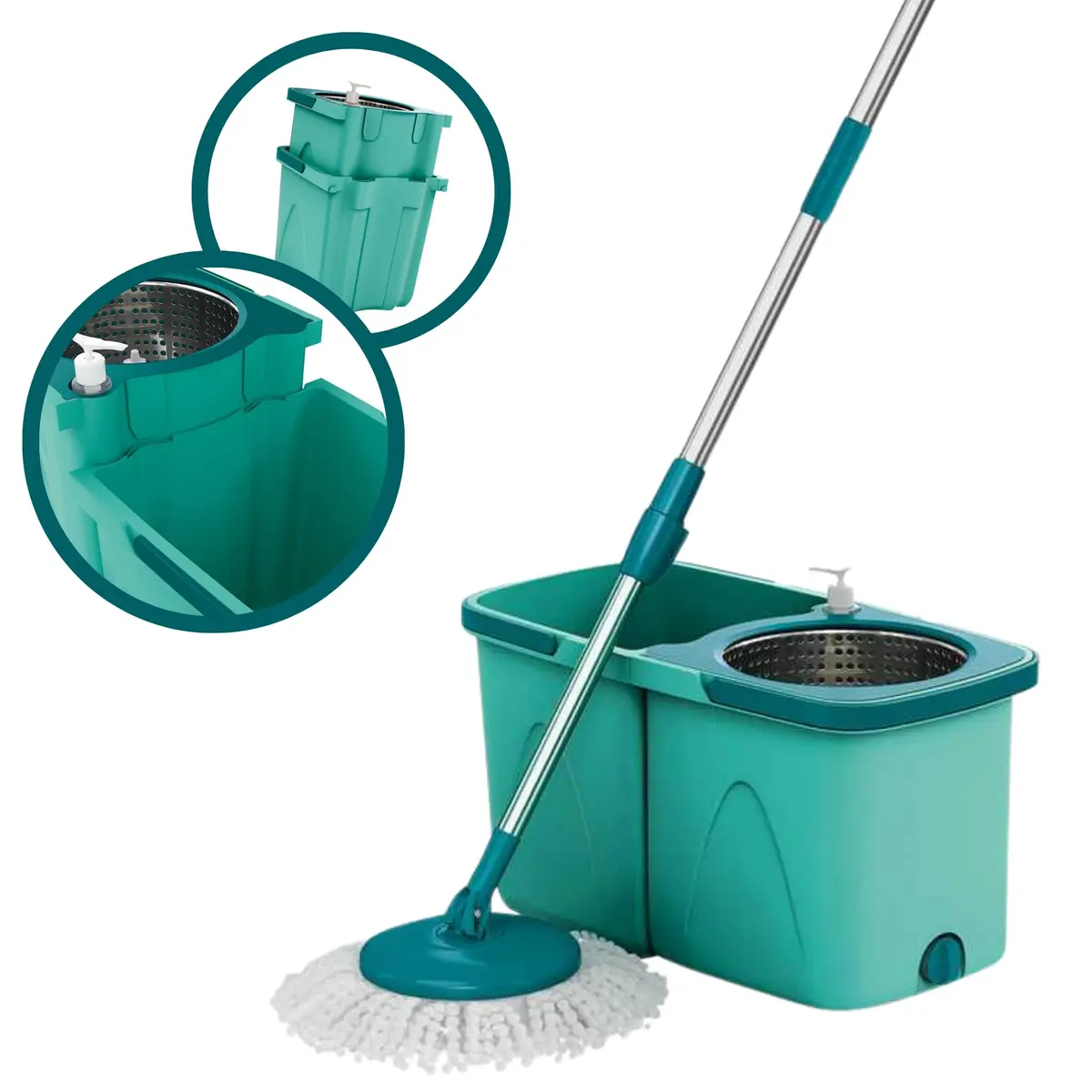 Mop Giratório Pró Duas Águas, Balde com 9 Litros, Cesto Inox e Divisor de Água, MOP7824, Flash Limp - PP Verde