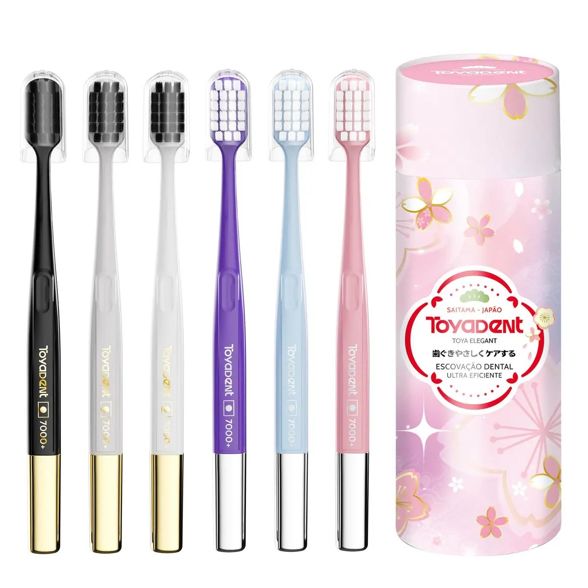 TOYADENT Escova de Dentes Ultra Macia Série Sakura, Kit com 6 Unidades | Tampa Protetora para Cabeça da Escova, Cerdas Extra Macias 7000+, Cuidado Suave para Gengivas Sensíveis, Ideal para Adultos