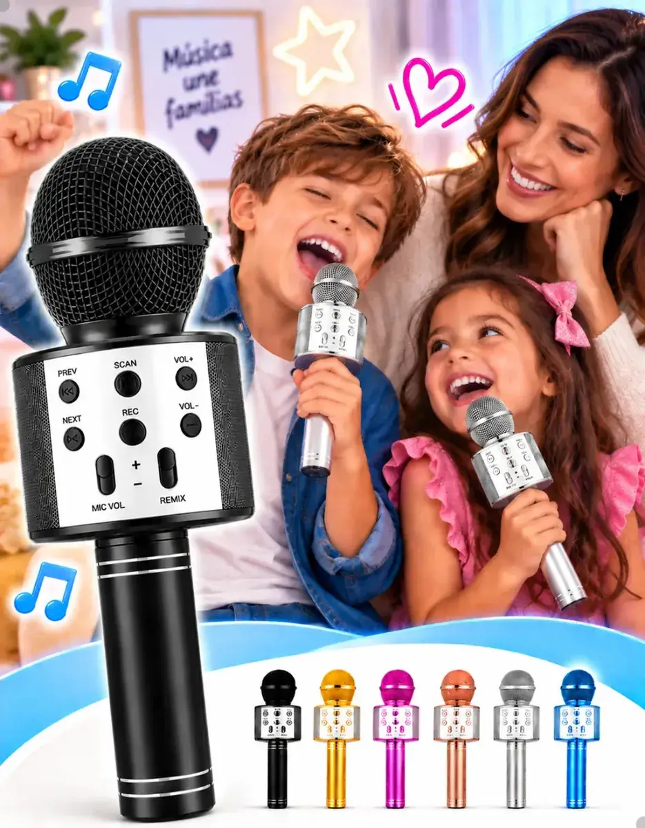 Microfone Infantil Bluetooth S/ Fio Karaoke Que Muda A Voz Preto