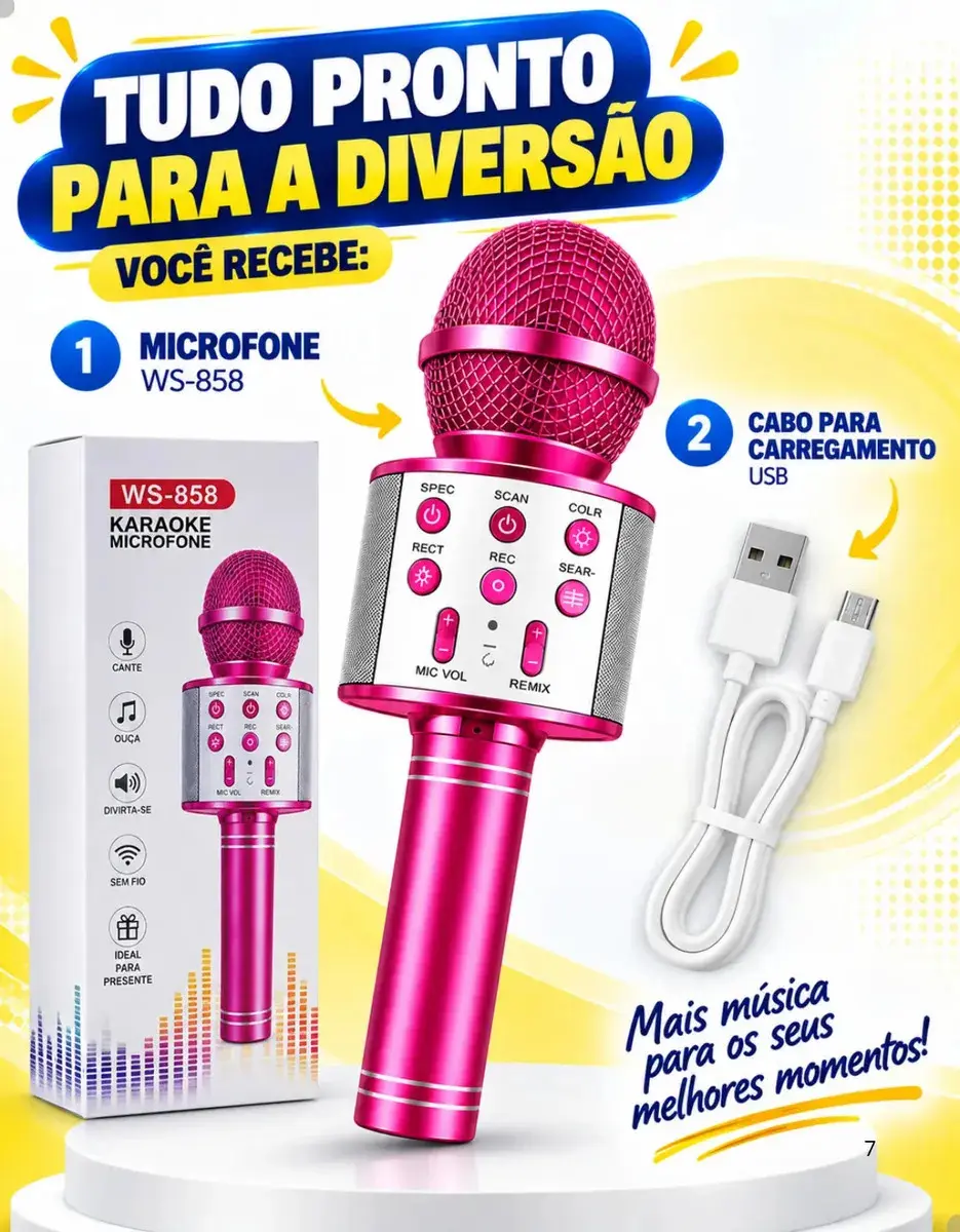 Microfone Infantil Bluetooth S/ Fio Karaoke Que Muda A Voz Preto thumbnail 2