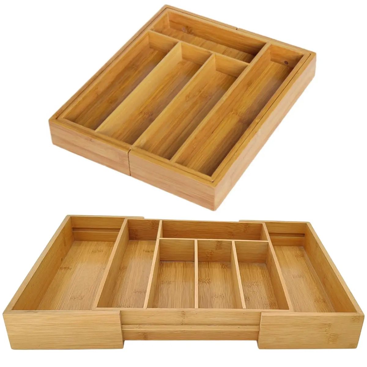 Porta Talheres de Bambu Extensível Organizador para Gavetas com 7 Divisórias Ajustáveis e Design Sustentável