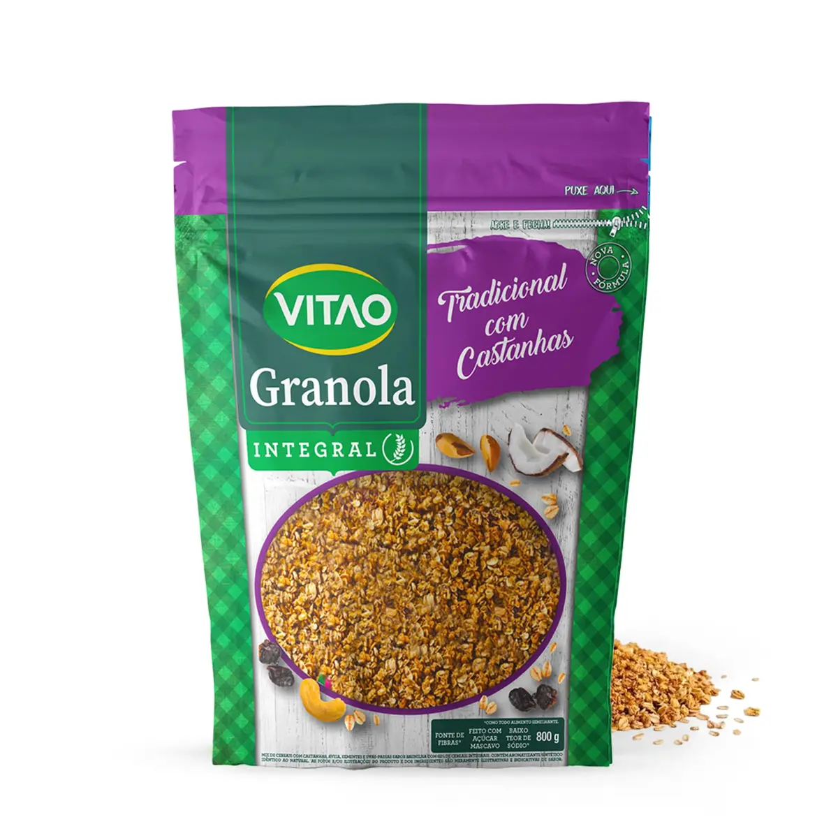 Granola Tradicional Integral com Castanhas Vitao 800g - Cereal Matinal com Açúcar Mascavo Aveia Frutas Secas e Castanha de Caju Econômica - 1