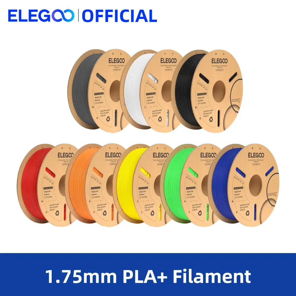 Filamento ELEGOO PLA+ 1.75mm 3D PLA para Impressoras 3D, Material Compatível com a Maioria das Impressoras FDM (1KG/Rolo, 2.2 Lbs)