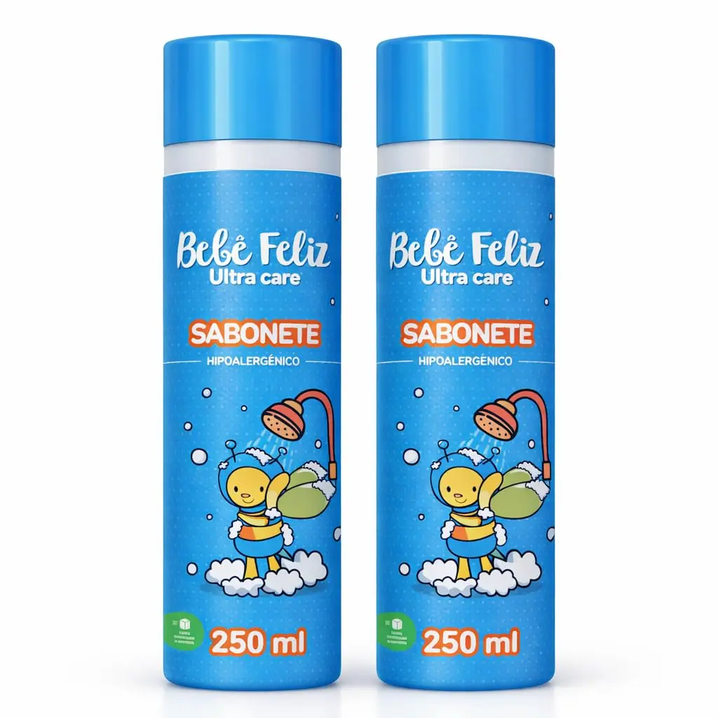 Kit 2 Sabonete Líquido Infantil Bebê Feliz Hipoalergênico pH Neutro