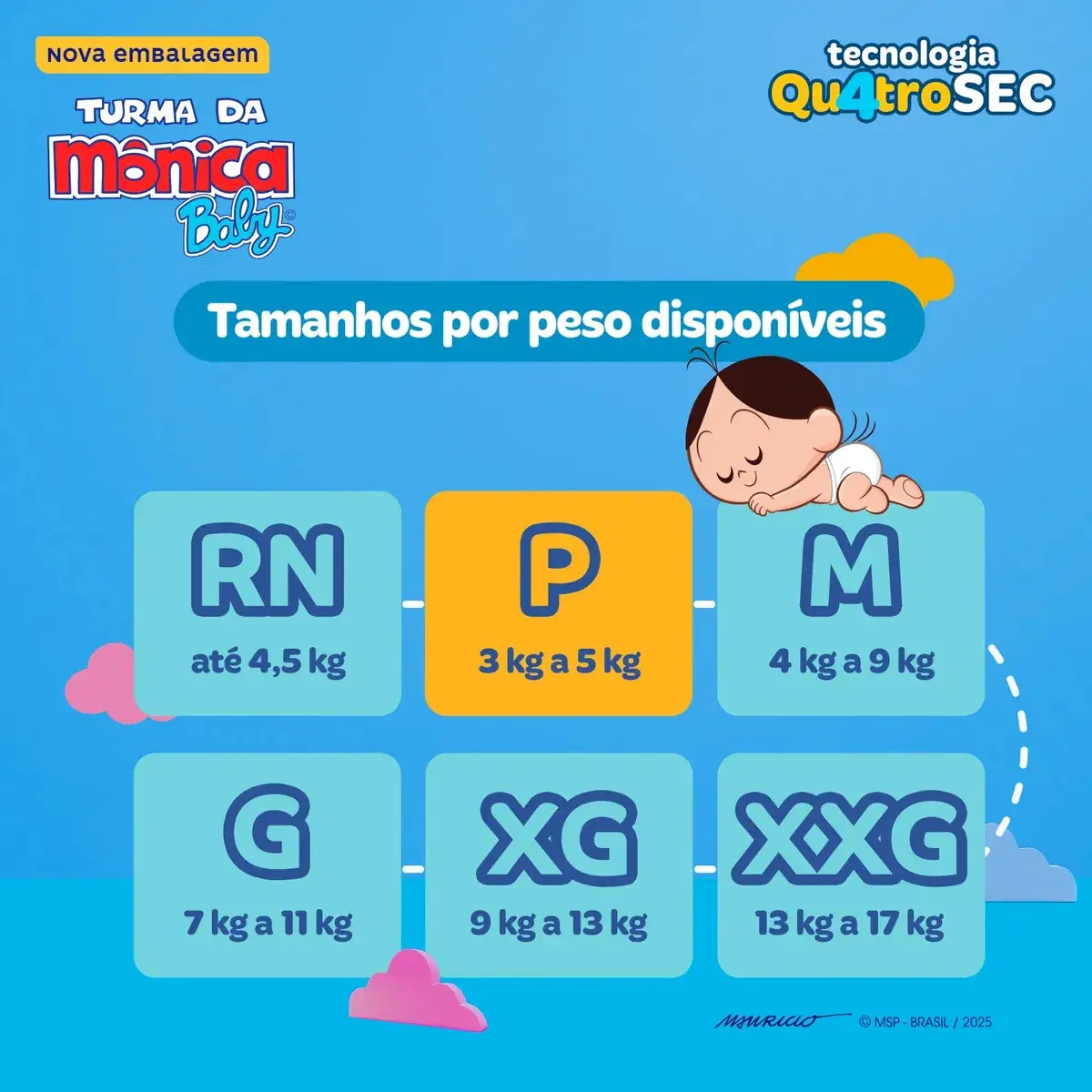 Fraldas Descartáveis Baby Qu4troSec Com 62 Unidades Tamanho P Turma da Mônica thumbnail 5