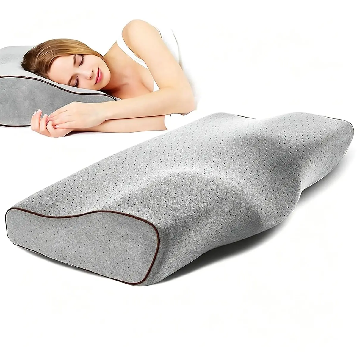 Travesseiro Viscoelástico com Gel Refrescante Ergonômico 60x34cm (Cinza) - 1