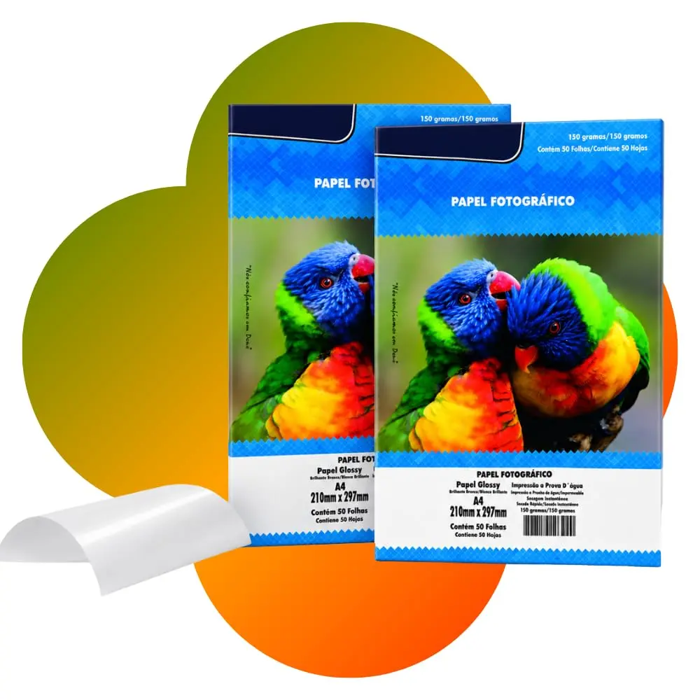 Kit Papel Fotográfico Profissional A4 150g Glossy para Fotos | Papel Premium Brilhante Resistente Água Alto Brilho Para Impressora Tinta Imagens Arte Impressão