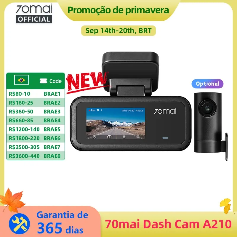 【Novo】Câmera Veicular 70mai A210 1080P HDR Visão Noturna Suporte para Supercapacitor de Canal Duplo GPS Integrado Wi-Fi6 Vigilância de Estacionamento 24H - 1