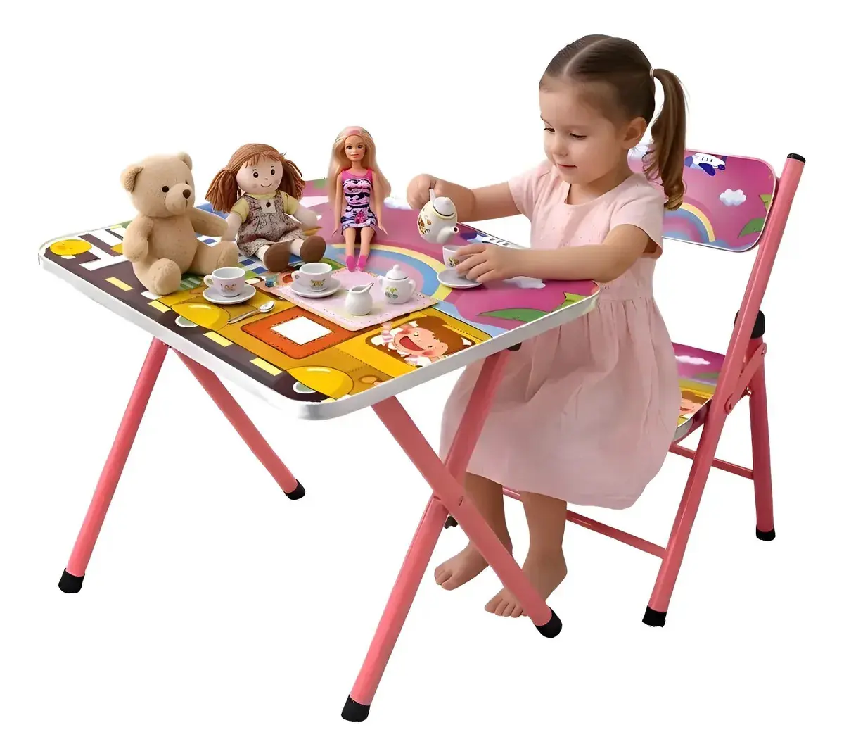 Conjunto Mesa e Cadeira Infantil Para Aprender E Brincar Cor Rosa Pemog - 1