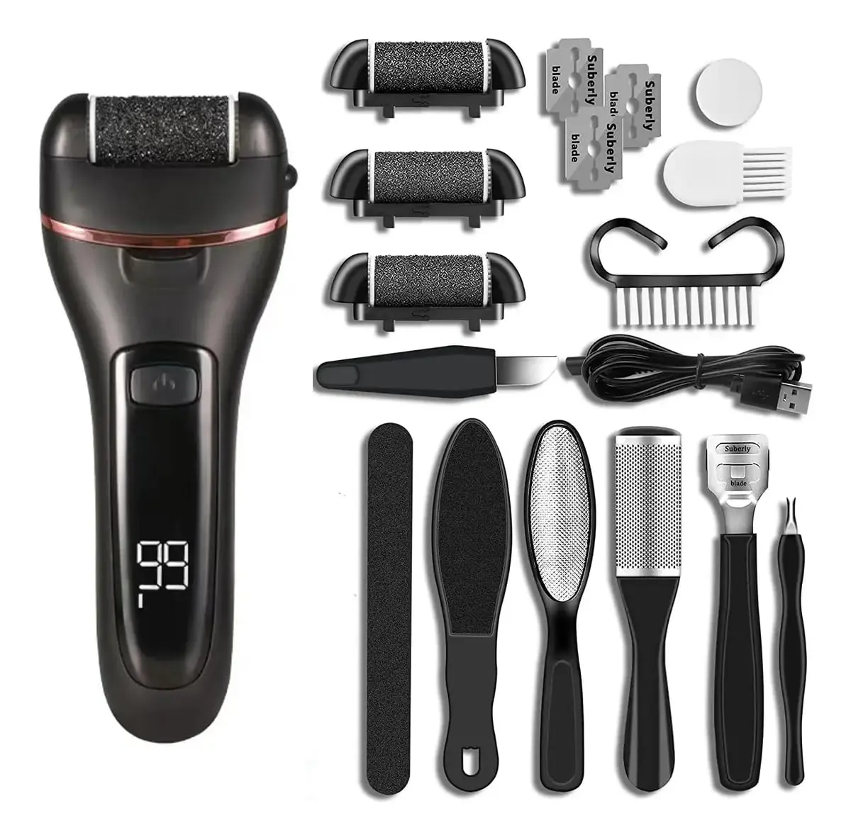 Removedor de Calos Elétrico com Tela Digital e Rolos para Pedicure | Recarga USB, Kit com Acessórios, Uso em Casa, Lixa para Pés, Rolos Inclusos - 1