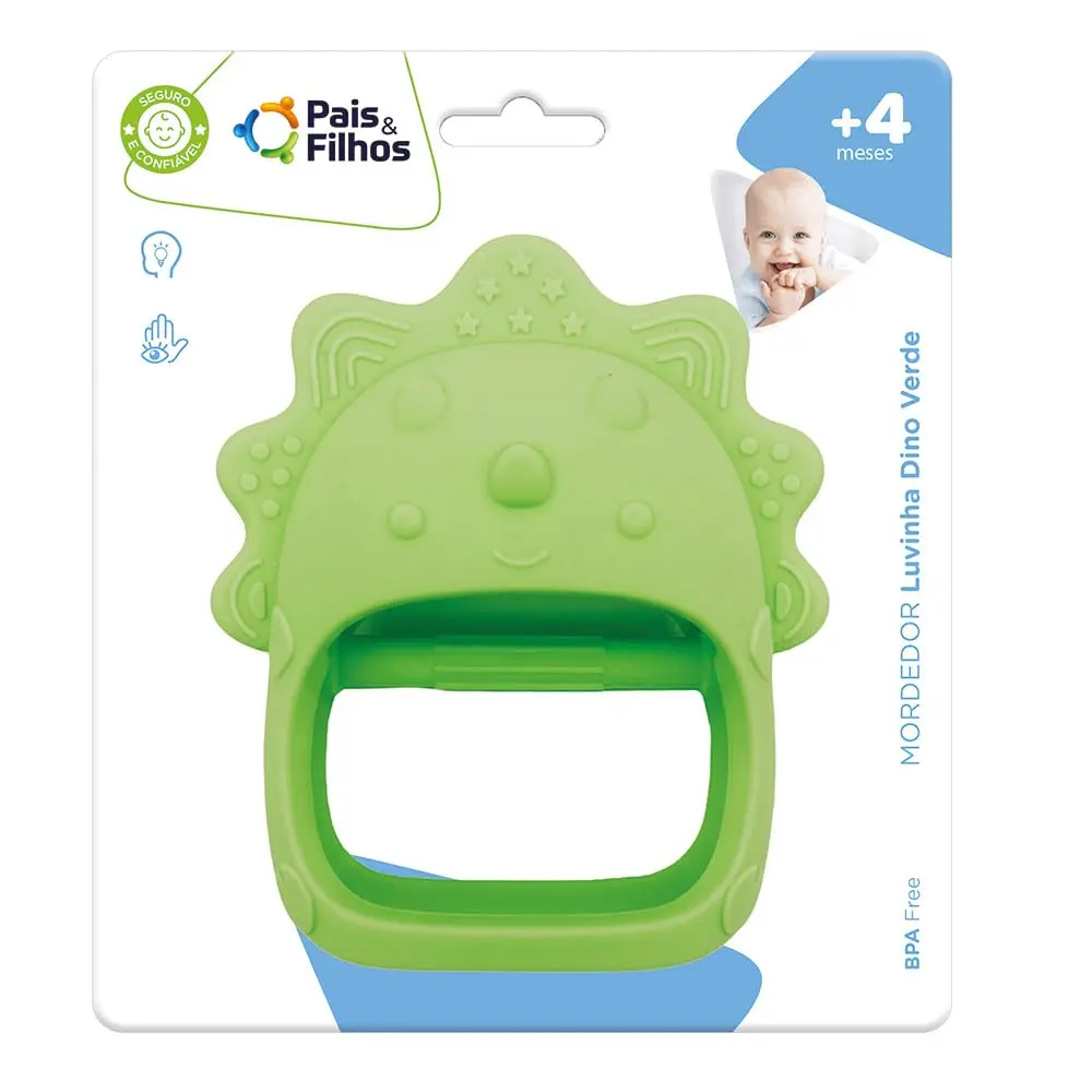 Mordedor Luva Dino em Silicone Verde – Anti Queda para Bebê | +4 Meses