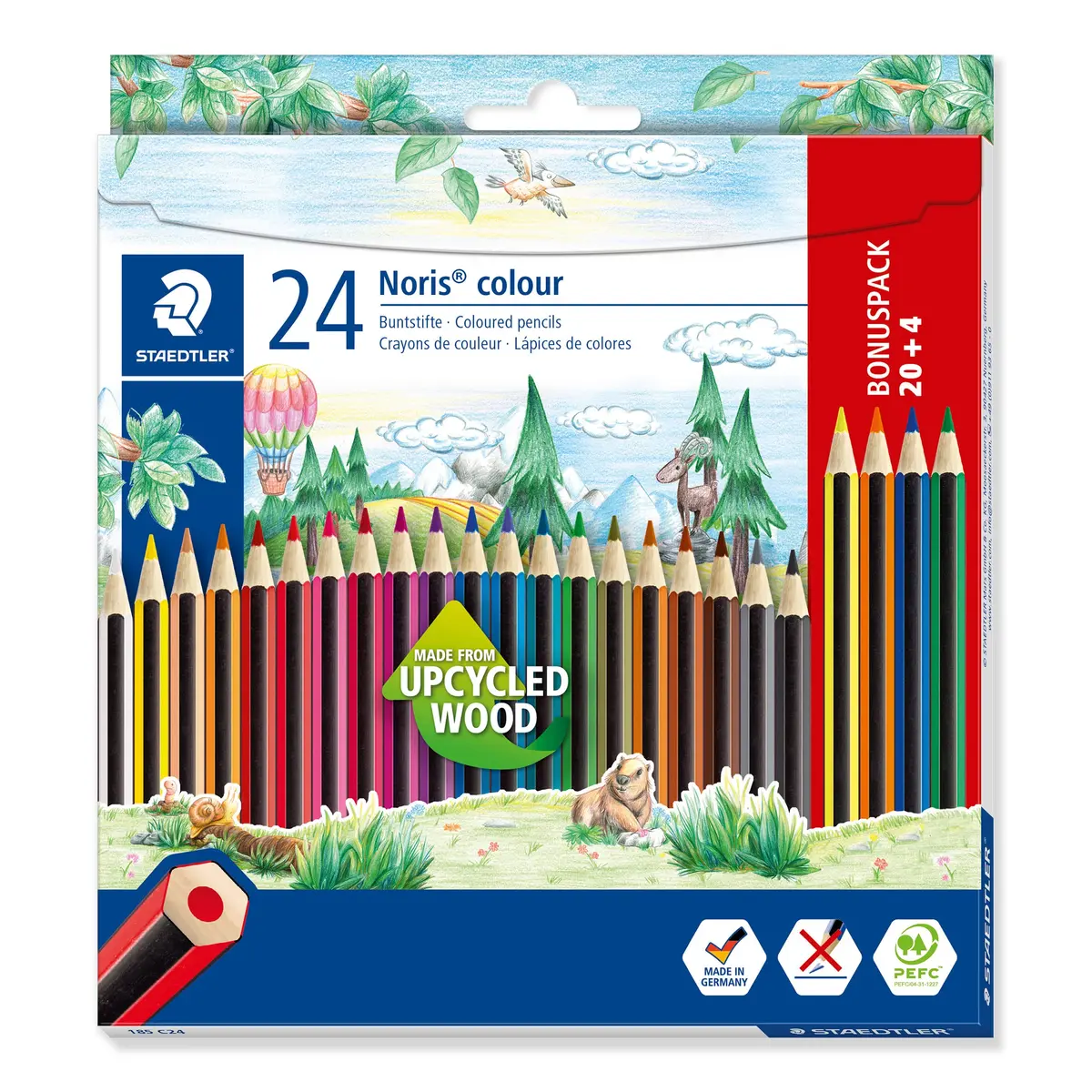 STAEDTLER Lápis de Cor Noris Hexagonal 20 + 4 Cores - 185 C24P - Cores Vivas, Alta Resistência à Quebra, Madeira Sustentável – Ideal para Uso Escolar - 1