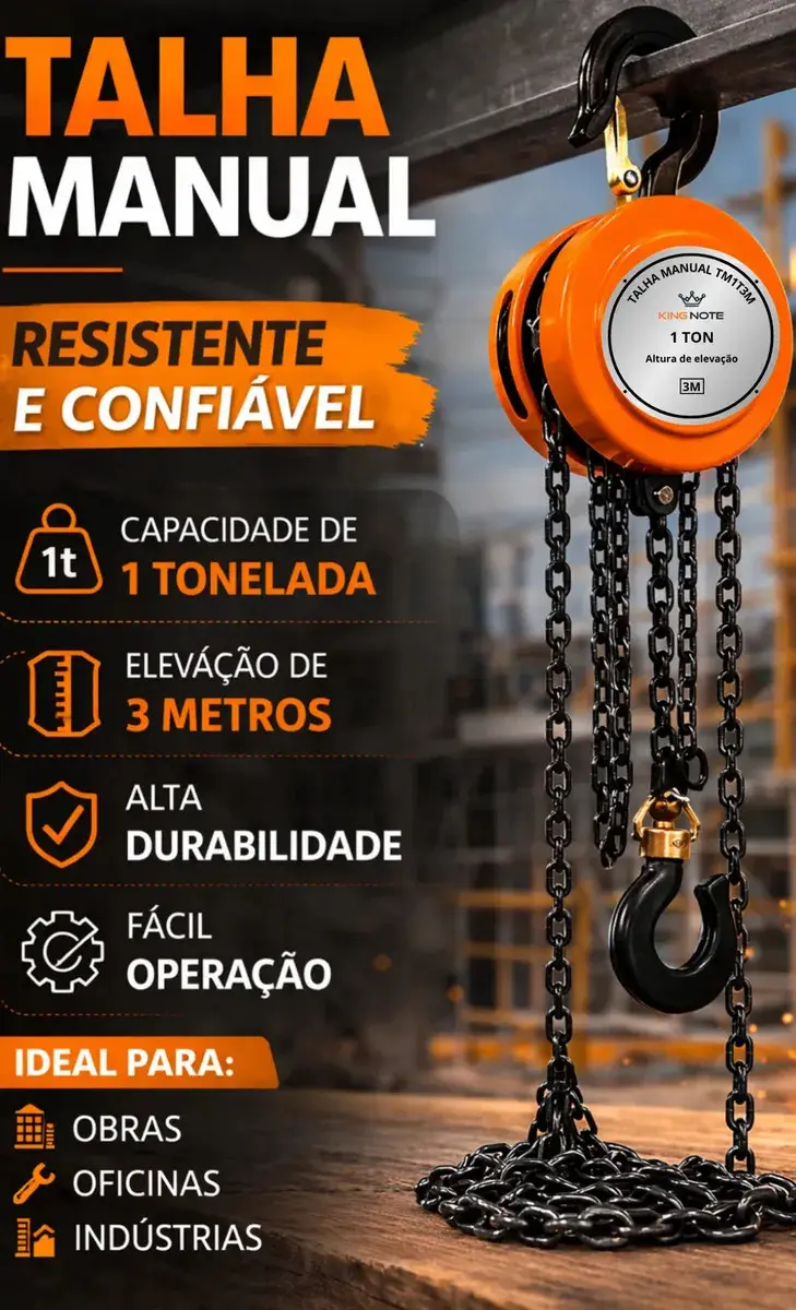Talha Manual 1 Tonelada 1000kg Corrente 3 m de Elevação Com Freio thumbnail 5