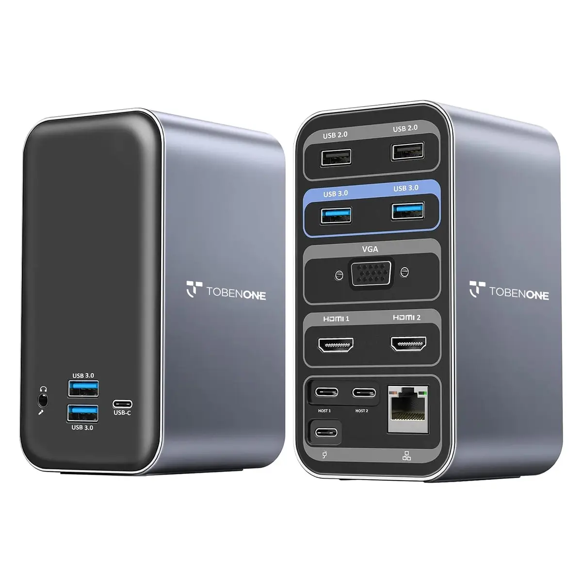 Tobenone Estação de ancoragem USB C, monitor duplo para MacBook Pro/Air(Not M1/M2), hub USB-C com tela tripla 13 em 2, base tipo C com 2 HDMI 4K, VGA, PD3.0, 7 USB, RJ45, áudio de 3,5 mm