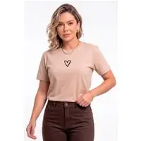 Camiseta Feminina Cianitas Chocolate Estampa Coração Vazado