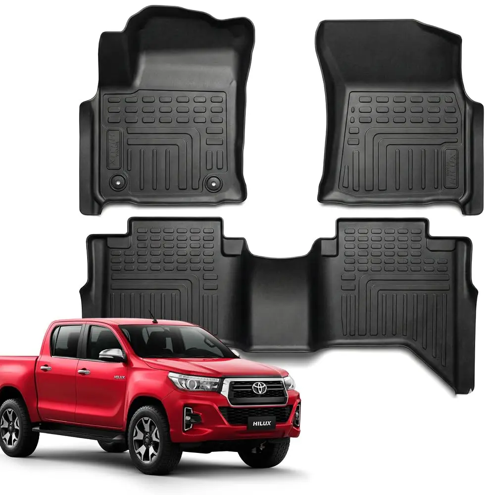 Tapete Automotivo Bandeja 3D em Borracha TPO para Toyota Hilux – Jogo com 3 Peças Moob | Borda Alta, Impermeável e Encaixe Sob Medida